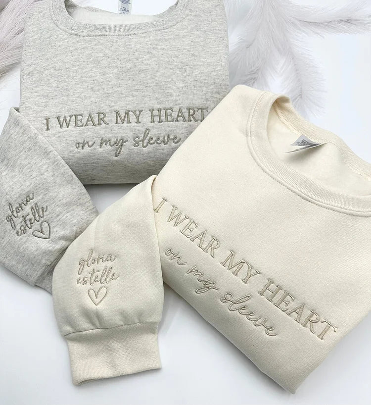 Custom I WEAR MY HEART on my sleeve Embroidered Mama Sweatshirt | Mother's Day Gift