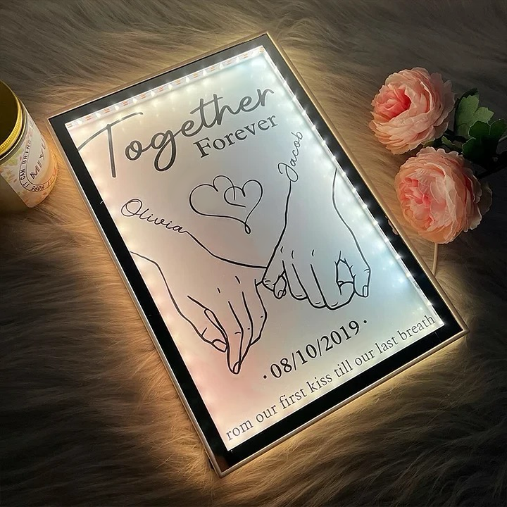 Together Forever From Our First Kiss Till Our Last Breath Custom Vertical Frame Light Box | Valentine's Day Gift | Couple Anniversary Gift