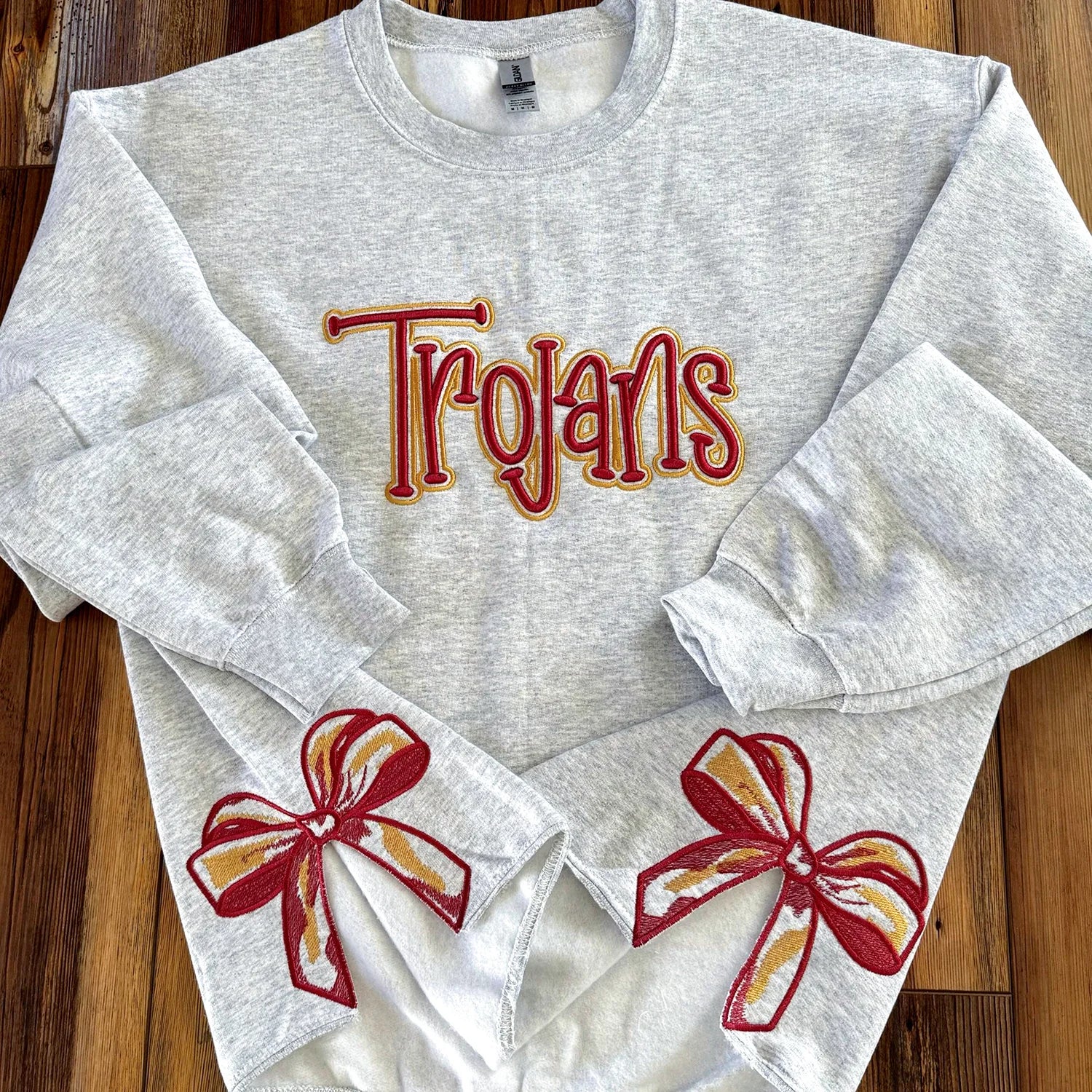 Custom 3D Puff School Team Embroidered Sweatshirt With Side Bow