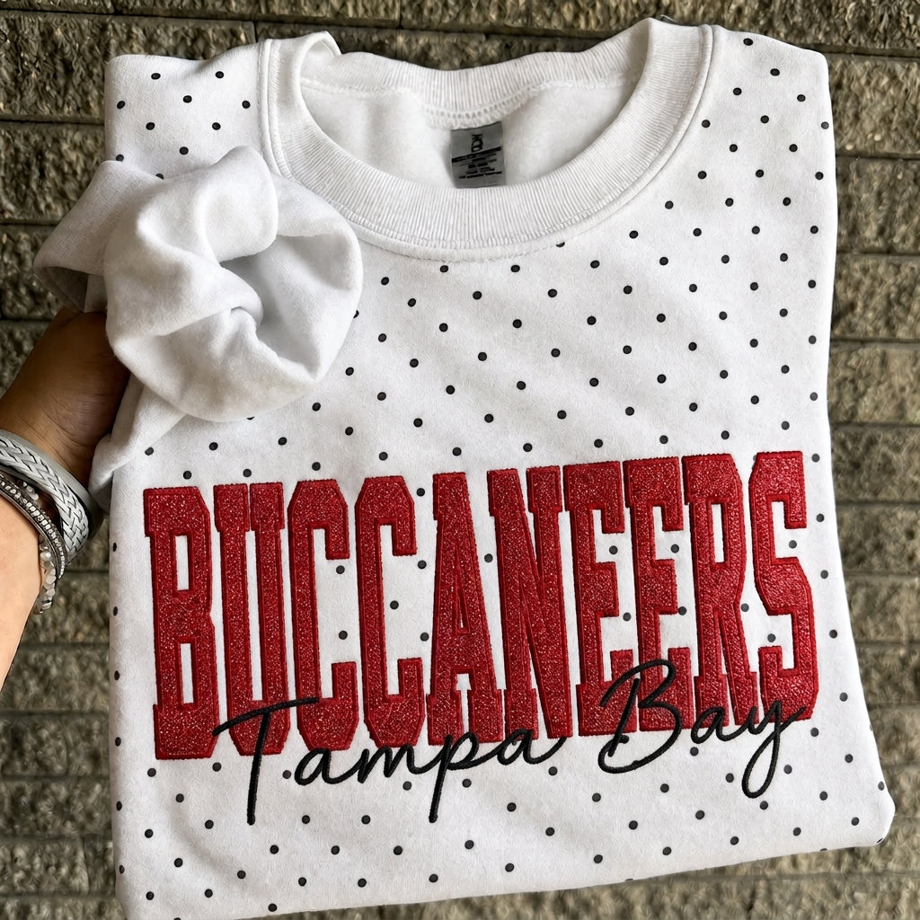 Custom Embroidered Glitter Football Team Name Polka Dot Sweatshirt - Game Day Gear | Gifts for Sports Mom | Game Day Wear