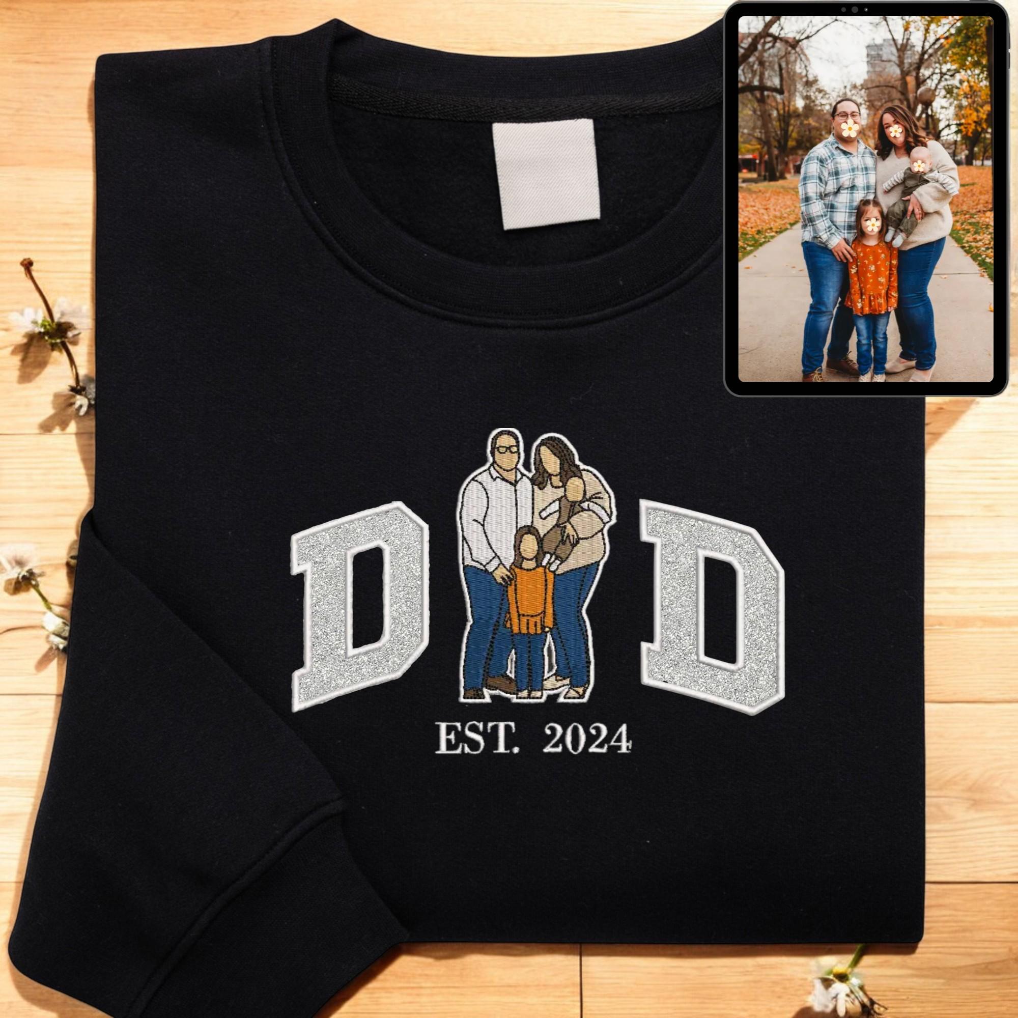 Custom Embroidered Dad Glitter Sweatshirt with Date and Kids Names on Sleeve | Father's Day Gift