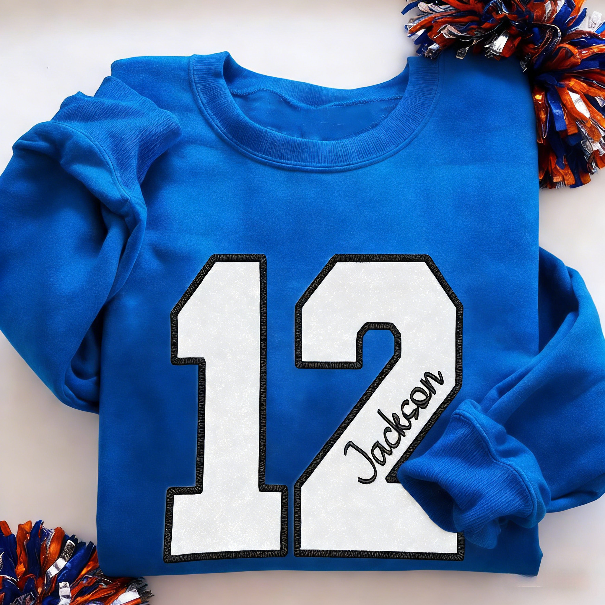 Personalized Sports Number and Letter Glitter Embroidered Crewneck Team Name Sweatshirt | Gifts for Sports Mom