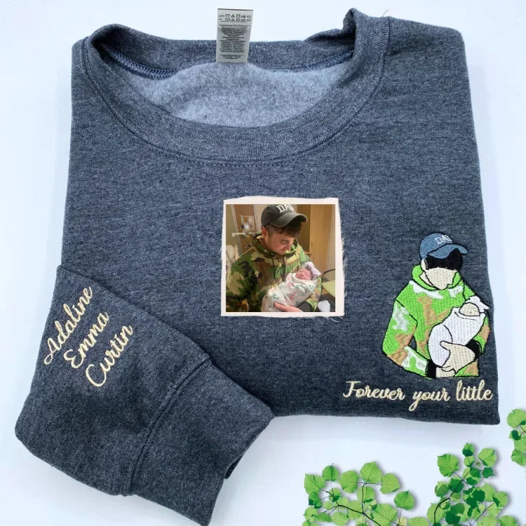 Custom Embroidered Sweatshirt with a Photo Portrait for My Dad | for Dad and Grandpa Father's Day Gift