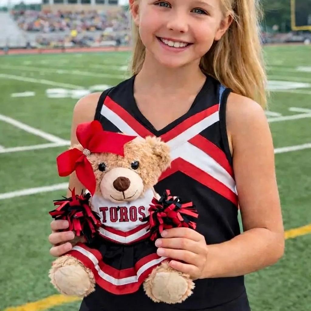Cute Cheer Bear Gift Custom Embroidered Uniform & Bow Sport Game Day Mascot