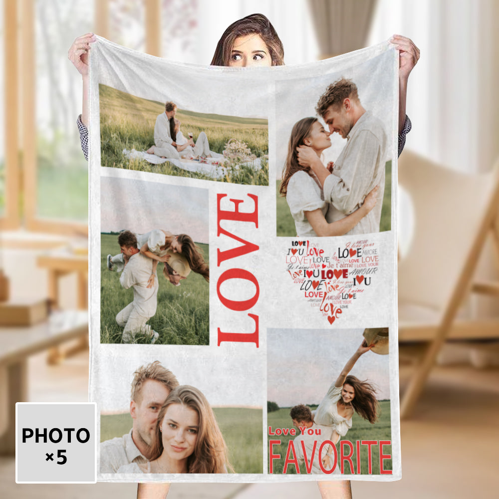 Custom 5 Photos Blankets Fleece Blanket Gift for Lover | Couple Anniversary Gift