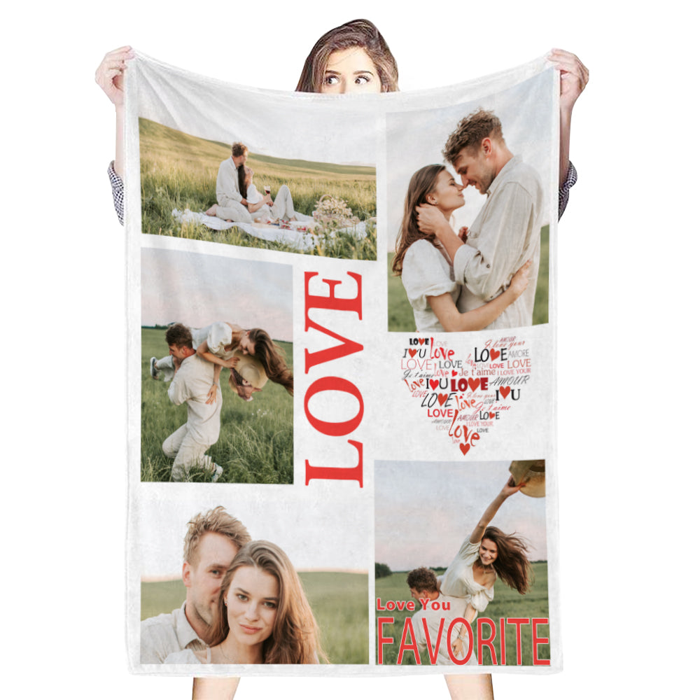 Custom 5 Photos Blankets Fleece Blanket Gift for Lover | Couple Anniversary Gift