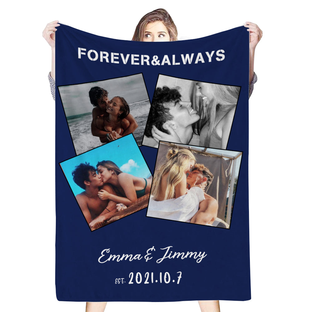 Custom 4 Photos Text Fleece Blankets for Couple