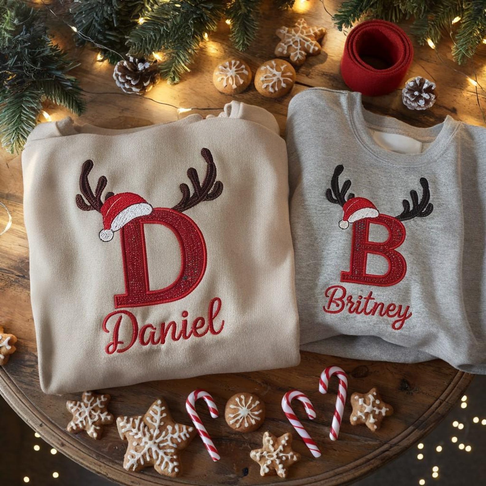 Custom Christmas Initial Name Glitter Embroidery Sweatshirt, Christmas Family Gifts