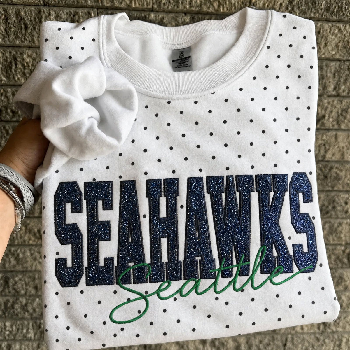Custom Embroidered Glitter Football Team Name Polka Dot Sweatshirt - Game Day Gear | Gifts for Sports Mom | Game Day Wear