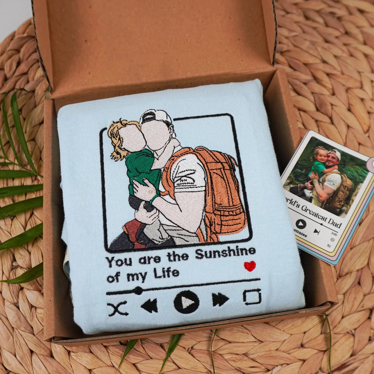 Custom Embroidered Sweatshirt with a Photo Portrait Music Player for Dad | Father's Day Gift