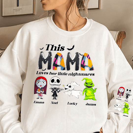 Personalized This Mama Loves Her Little Nightmares Sweatshirts With Kids Names | Perfect Mama Halloween Gift