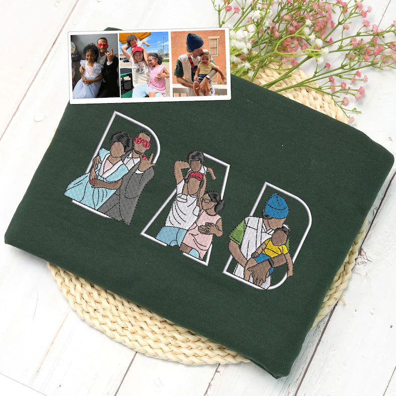 Custom Father's Day Dad Photo Portrait Full Color Embroidered Sweatshirt/Hoodie, Gift For Dad