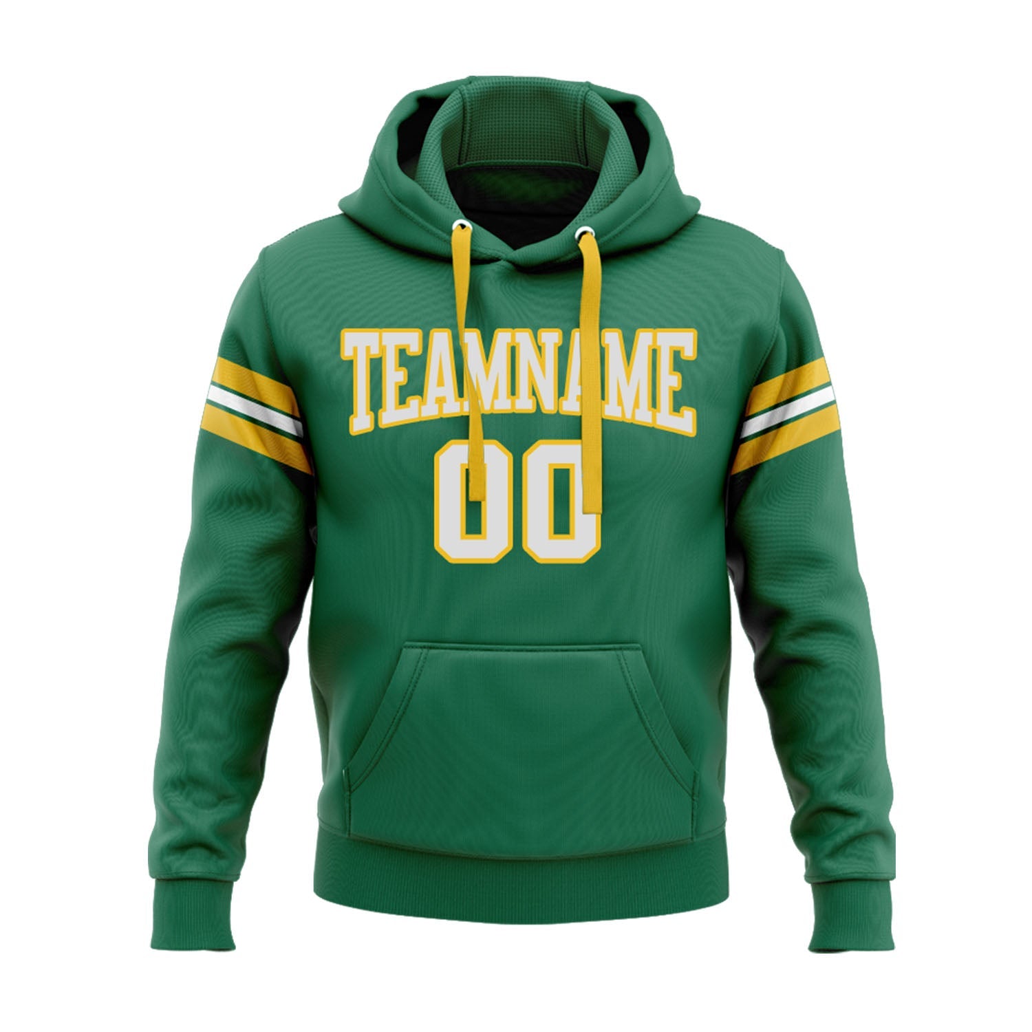 Custom Kelly Green White-Gold Personalized Sports Team Embroidered Pullover Hoodie