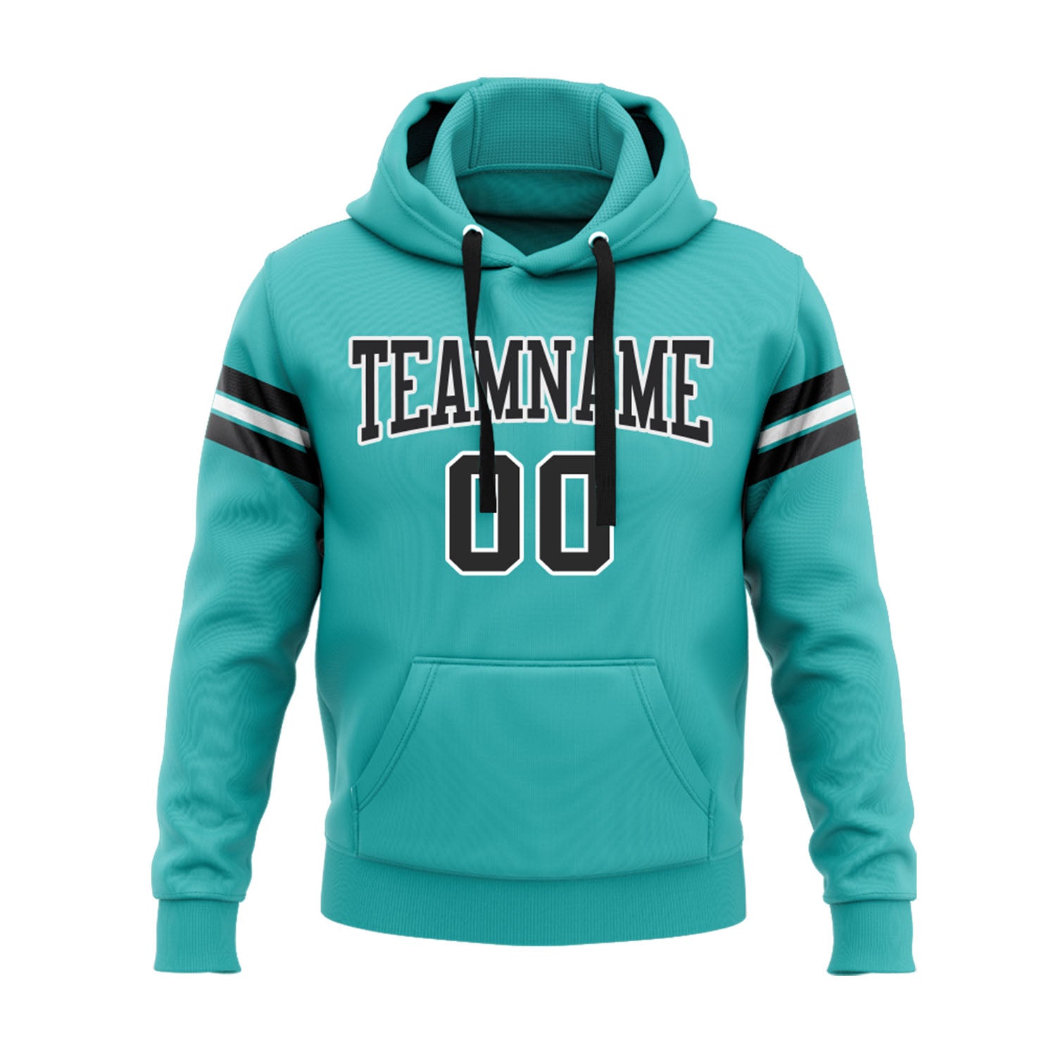 Custom Aqua Black-White Personalized Sports Team Embroidered Pullover Hoodie