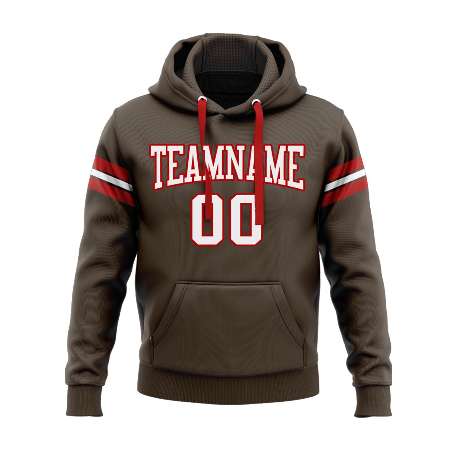 Custom Brown White-Red Personalized Sports Team Embroidered Pullover Hoodie