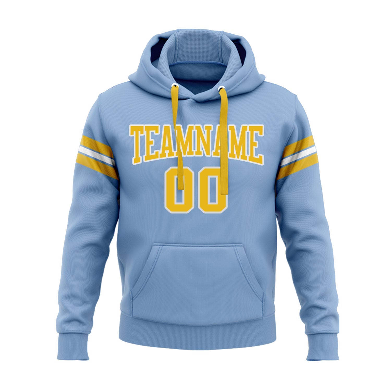 Custom Light Blue Gold-White Personalized Sports Team Embroidered Pullover Hoodie
