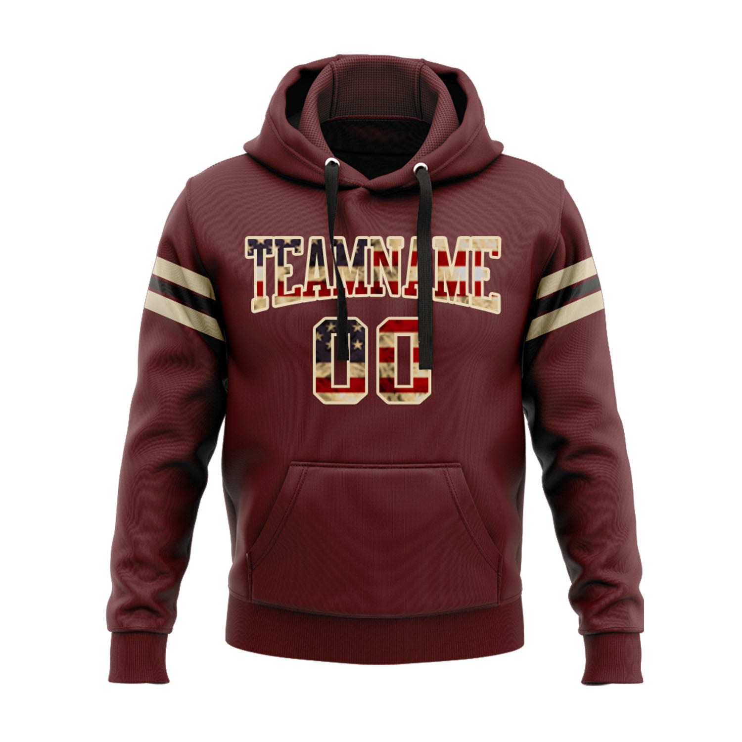Custom Burgundy Vintage USA Flag City Cream-Black Personalized Sports Team Embroidered Pullover Hoodie