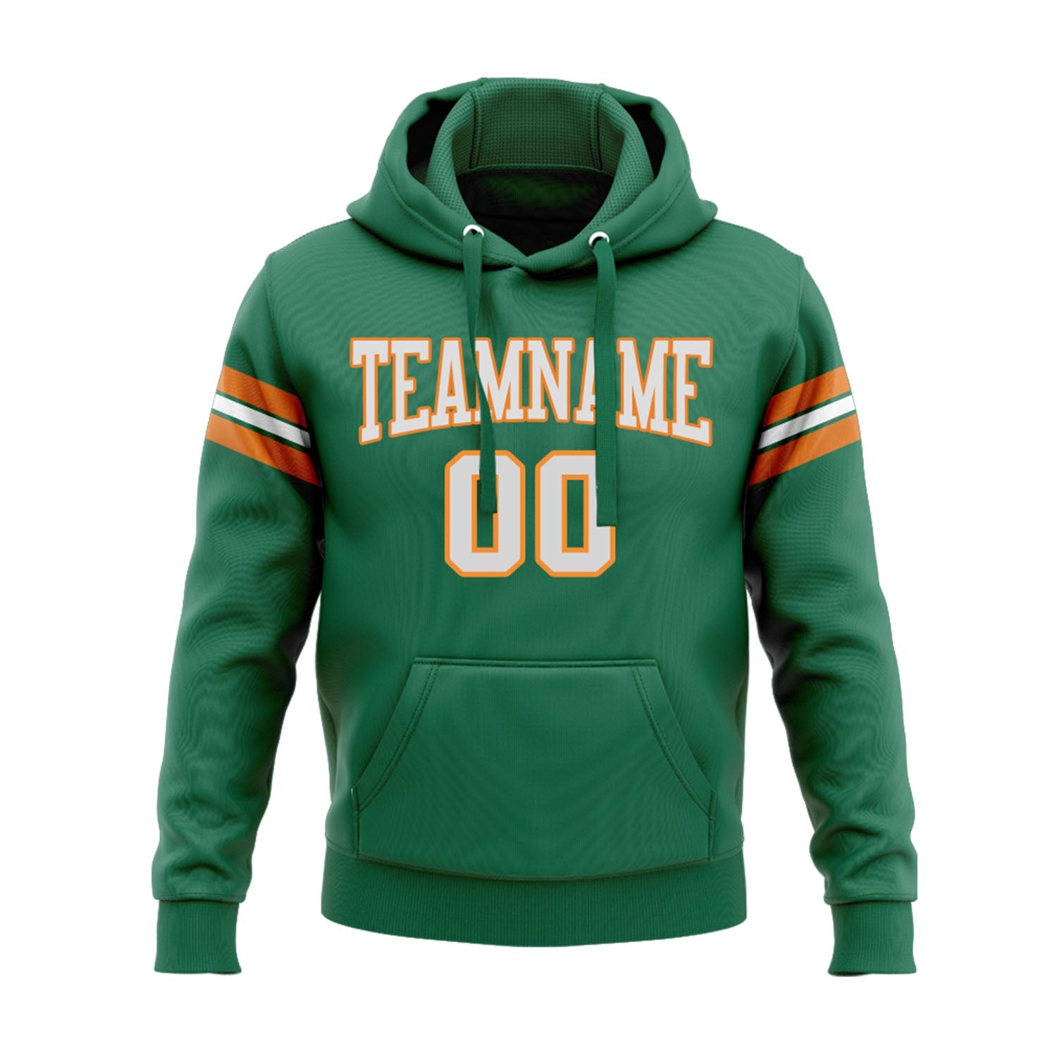 Custom Kelly Green White-Bay Orange Personalized Sports Team Embroidered Pullover Hoodie
