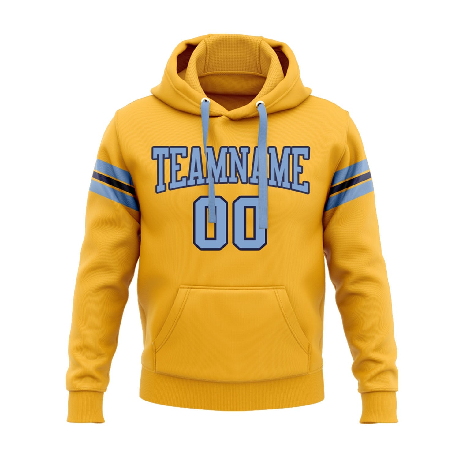 Custom Gold Light Blue-Navy Personalized Sports Team Embroidered Pullover Hoodie