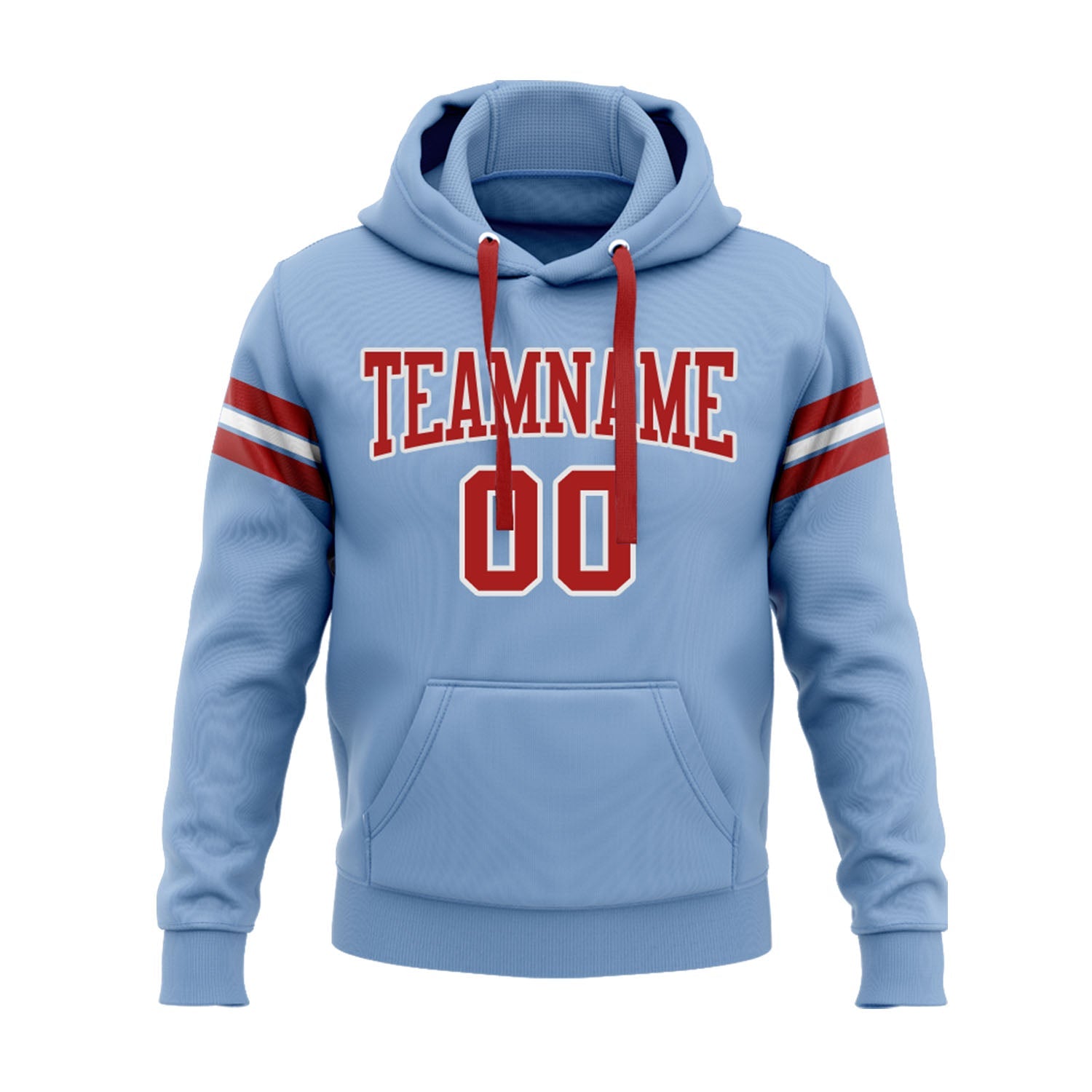Custom Light Blue Red-White Personalized Sports Team Embroidered Pullover Hoodie
