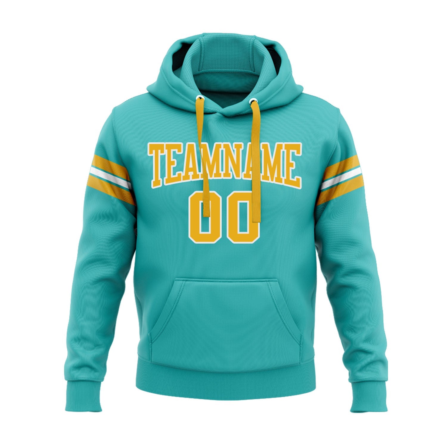 Custom Aqua Gold-White Personalized Sports Team Embroidered Pullover Hoodie