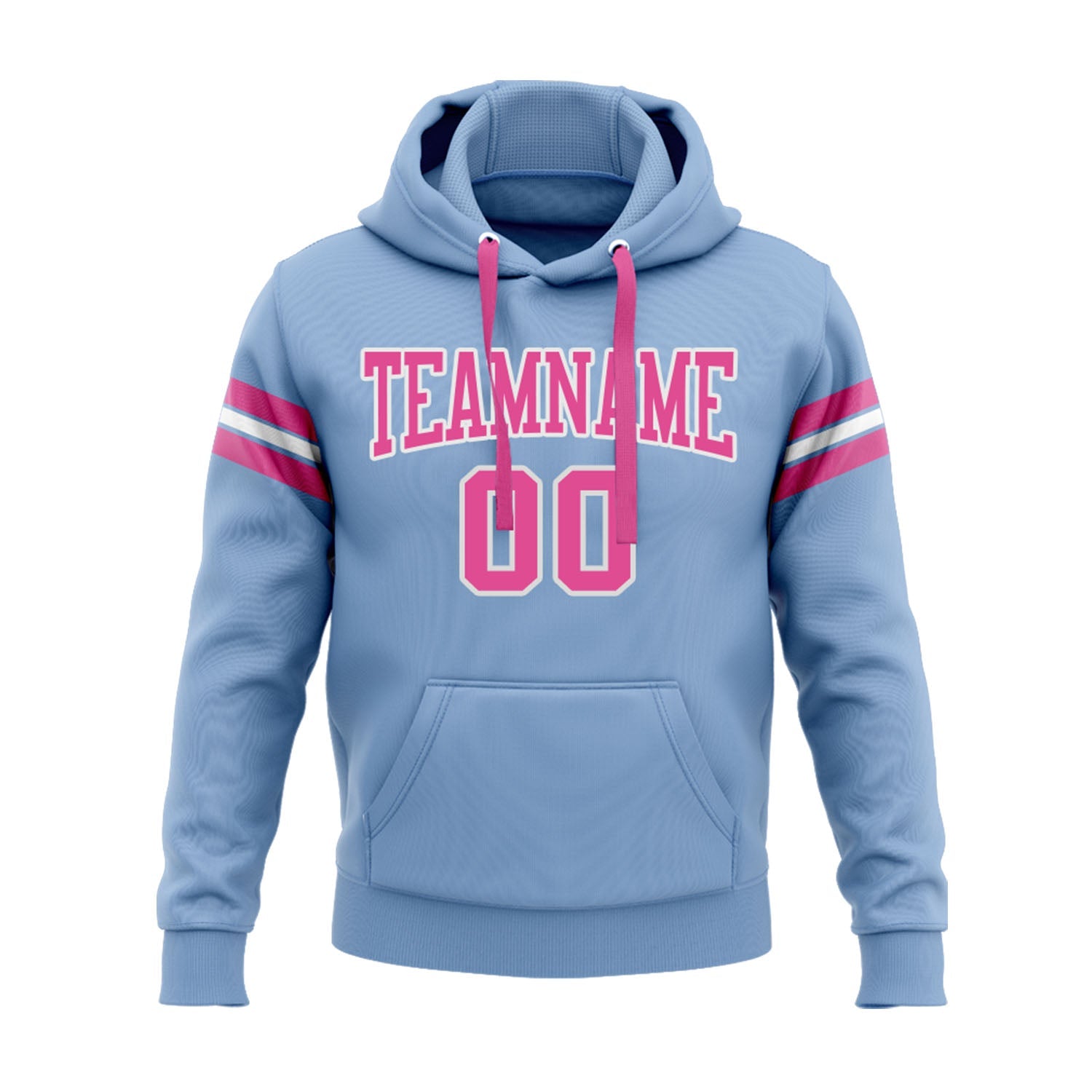 Custom Light Blue Pink-White Personalized Sports Team Embroidered Pullover Hoodie