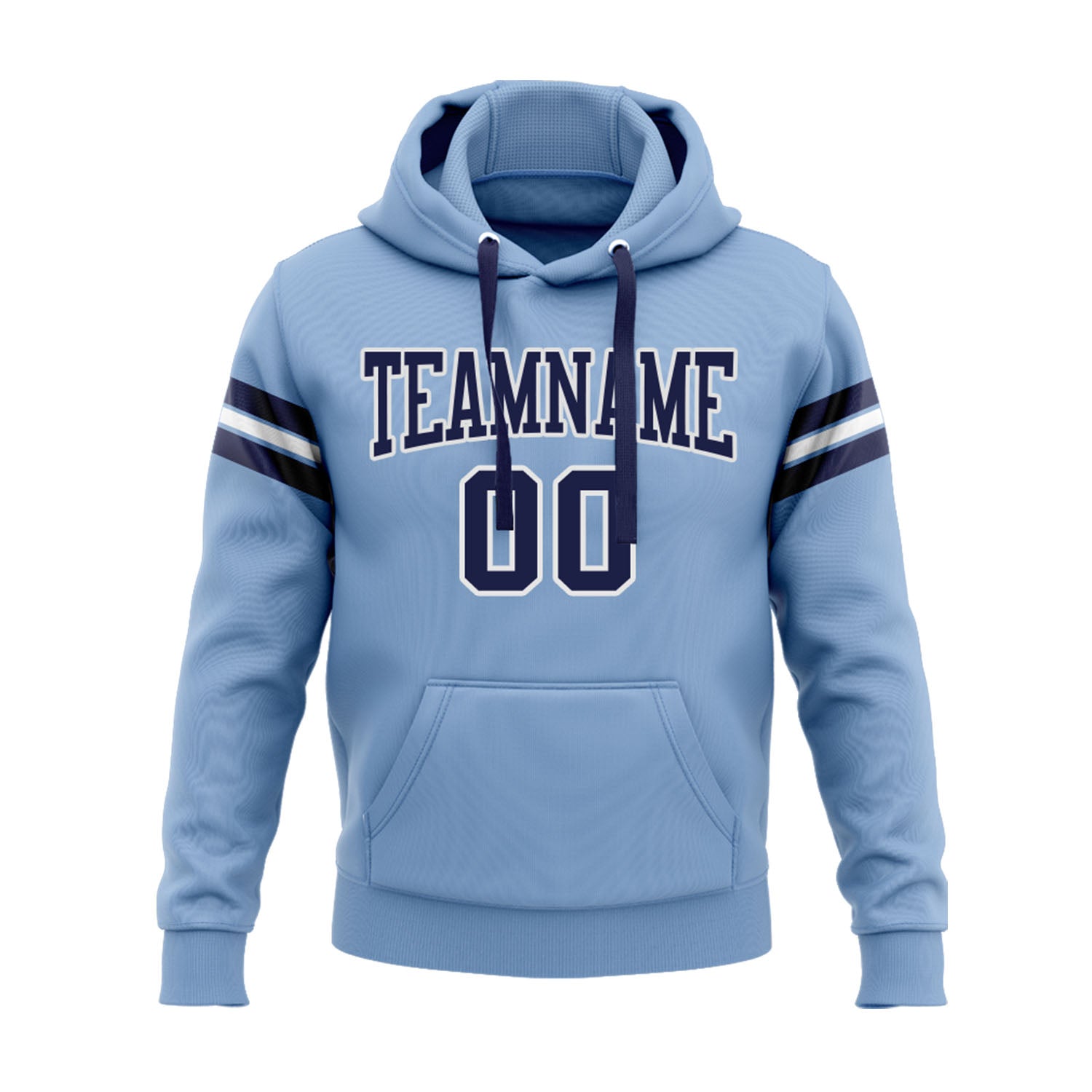Custom Light Blue Navy-White Personalized Sports Team Embroidered Pullover Hoodie