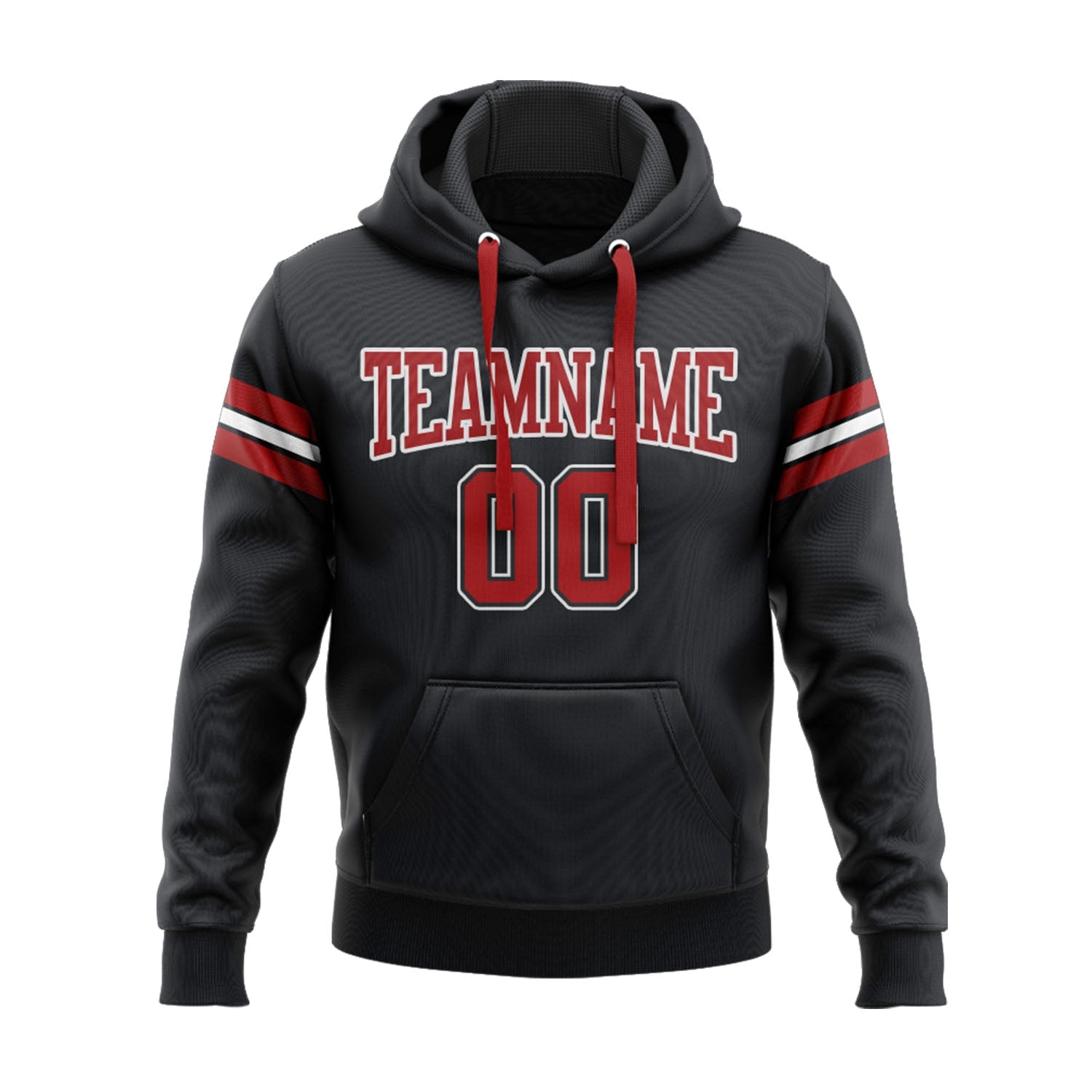 Custom Black Red-White Personalized Sports Team Embroidered Pullover Hoodie