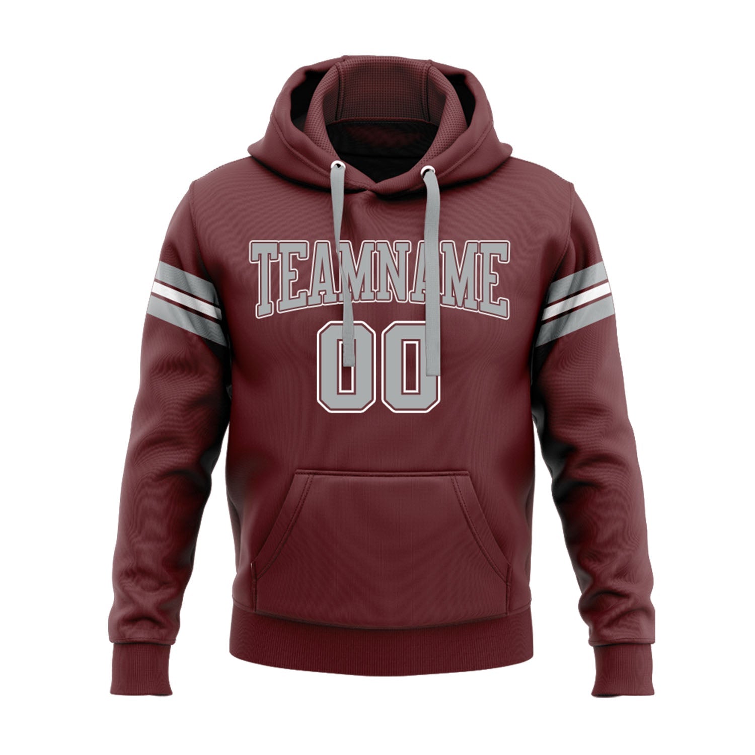 Custom Burgundy Gray-White Personalized Sports Team Embroidered Pullover Hoodie