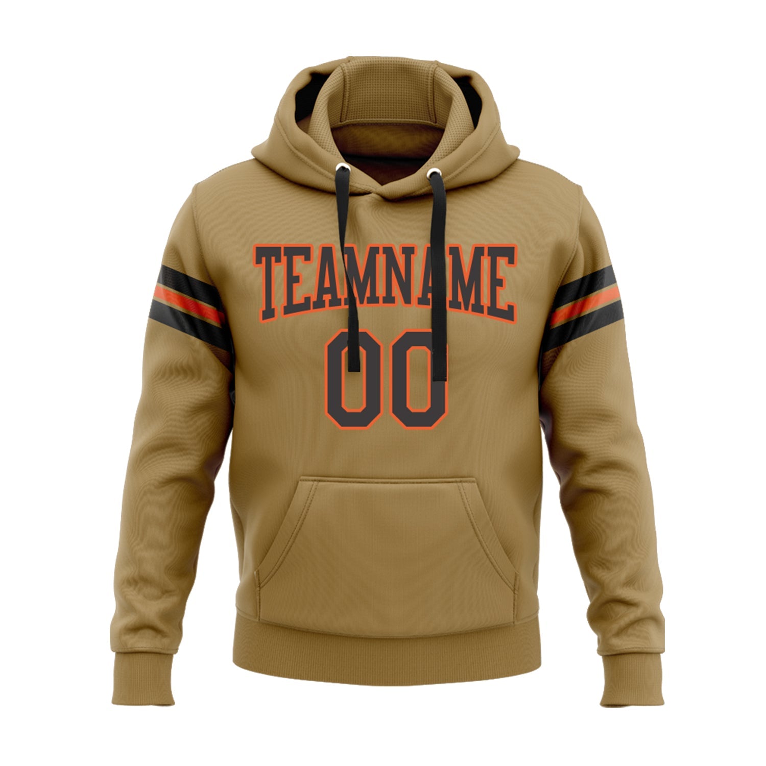 Custom Old Gold Black-Orange Personalized Sports Team Embroidered Pullover Hoodie