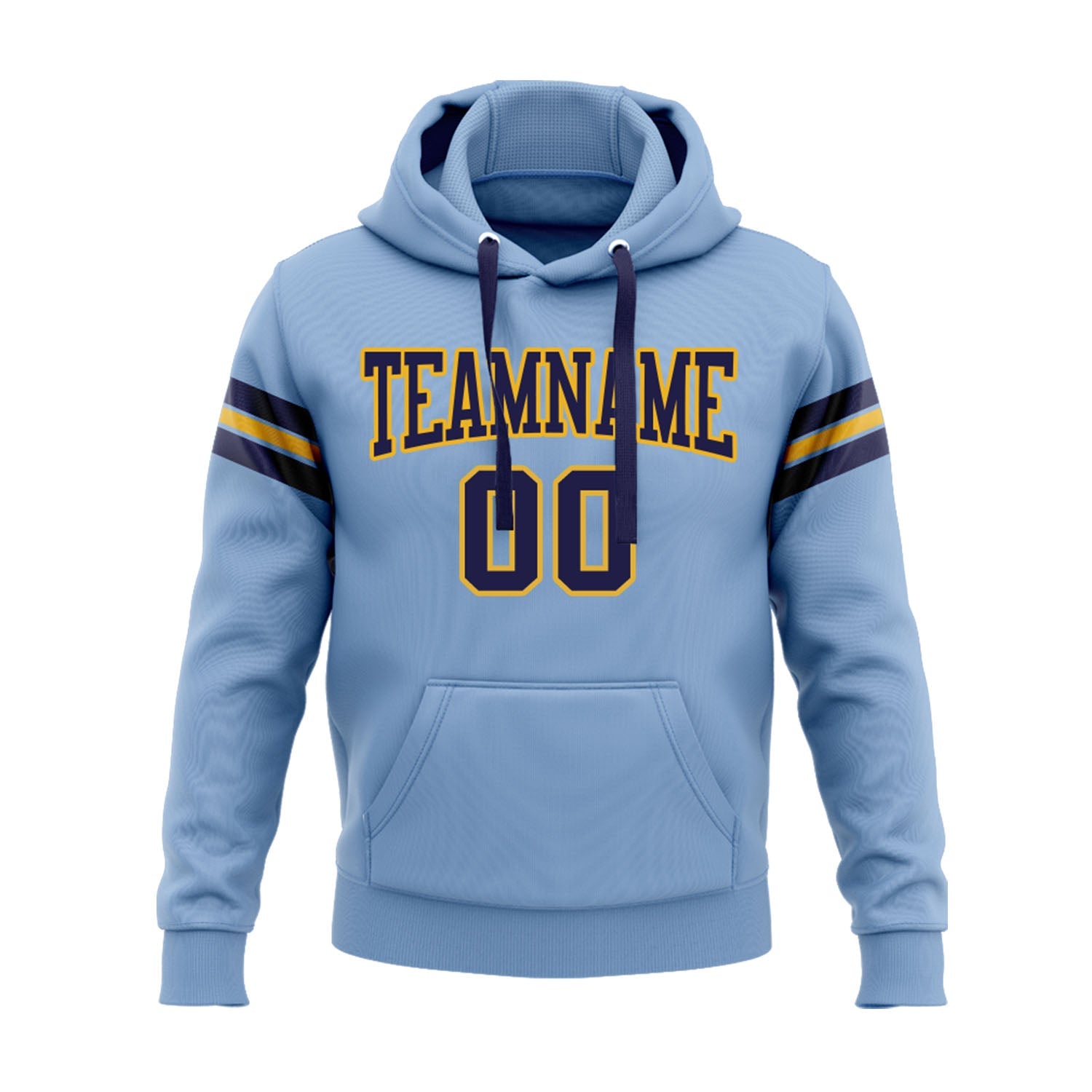 Custom Light Blue Navy-Gold Personalized Sports Team Embroidered Pullover Hoodie