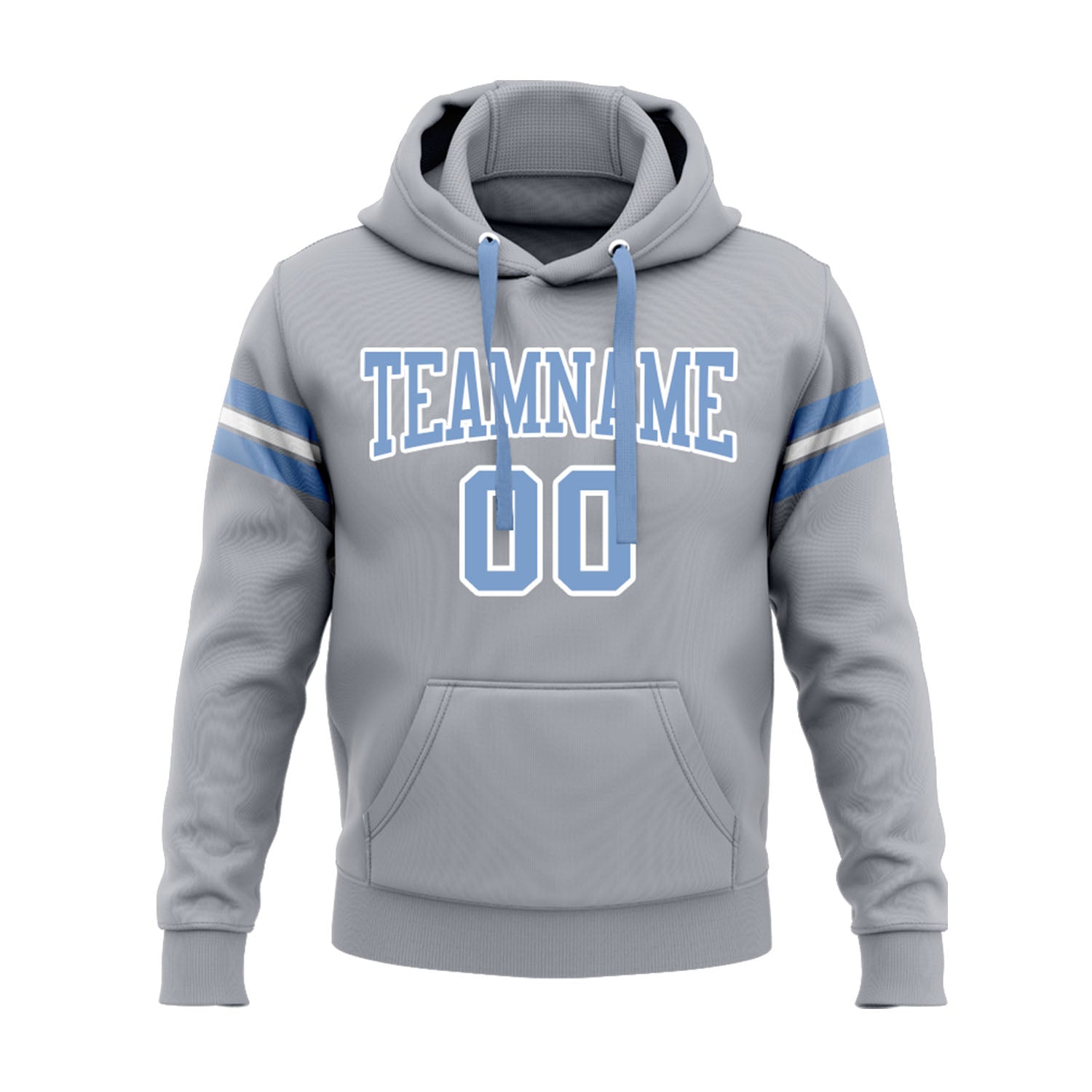 Custom Gray Light Blue-White Personalized Sports Team Embroidered Pullover Hoodie