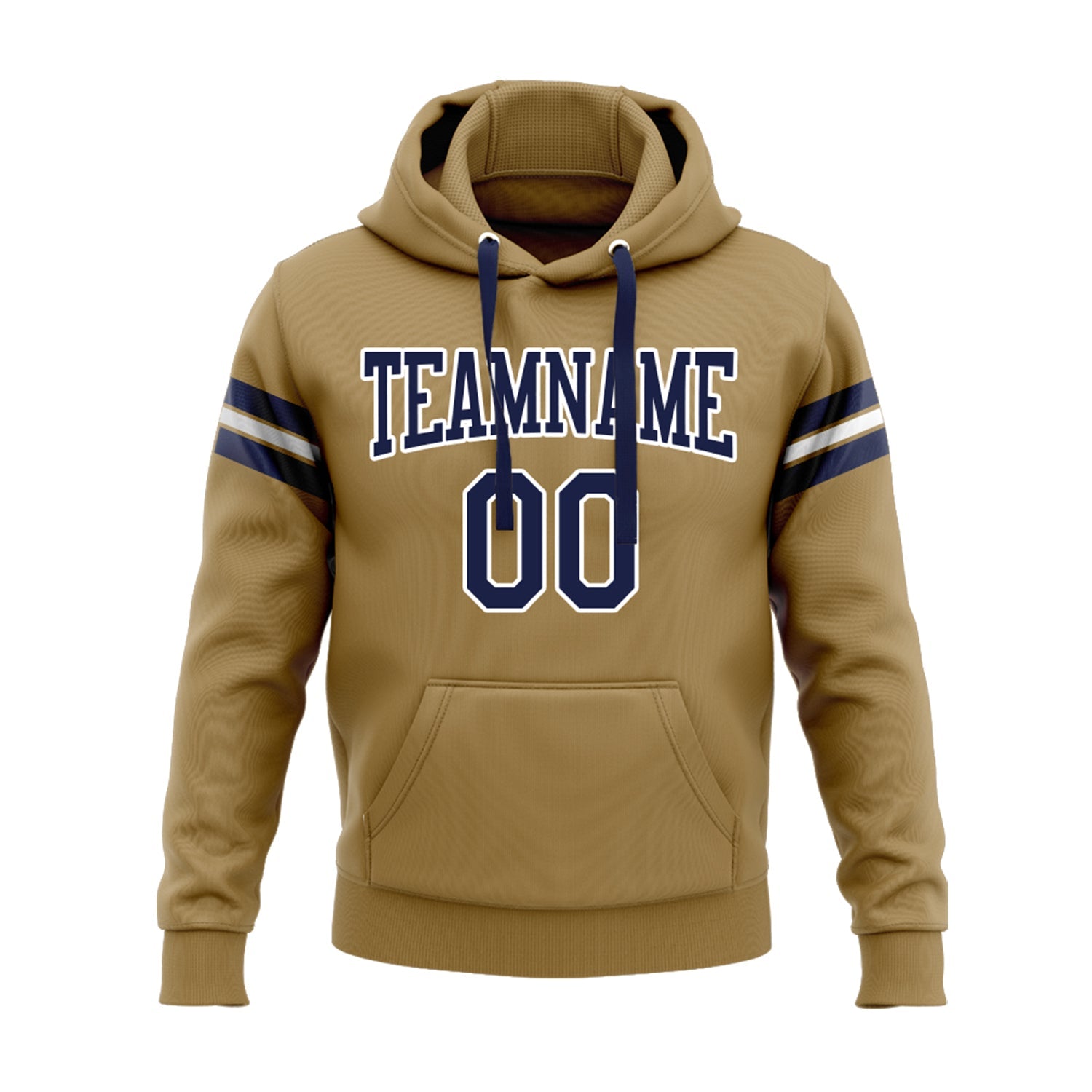Custom Old Gold Navy-White Personalized Sports Team Embroidered Pullover Hoodie