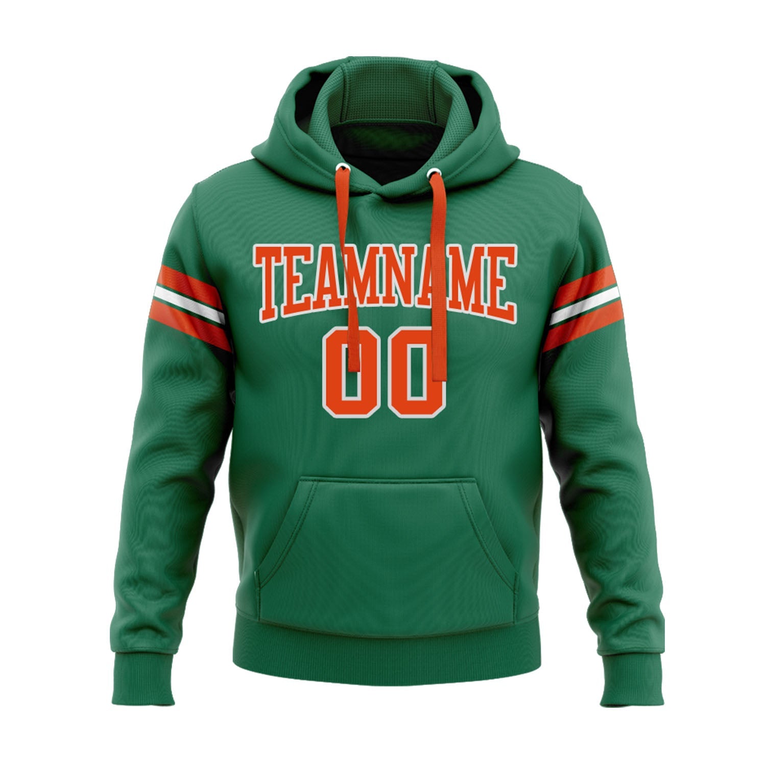 Custom Kelly Green Orange-White Personalized Sports Team Embroidered Pullover Hoodie