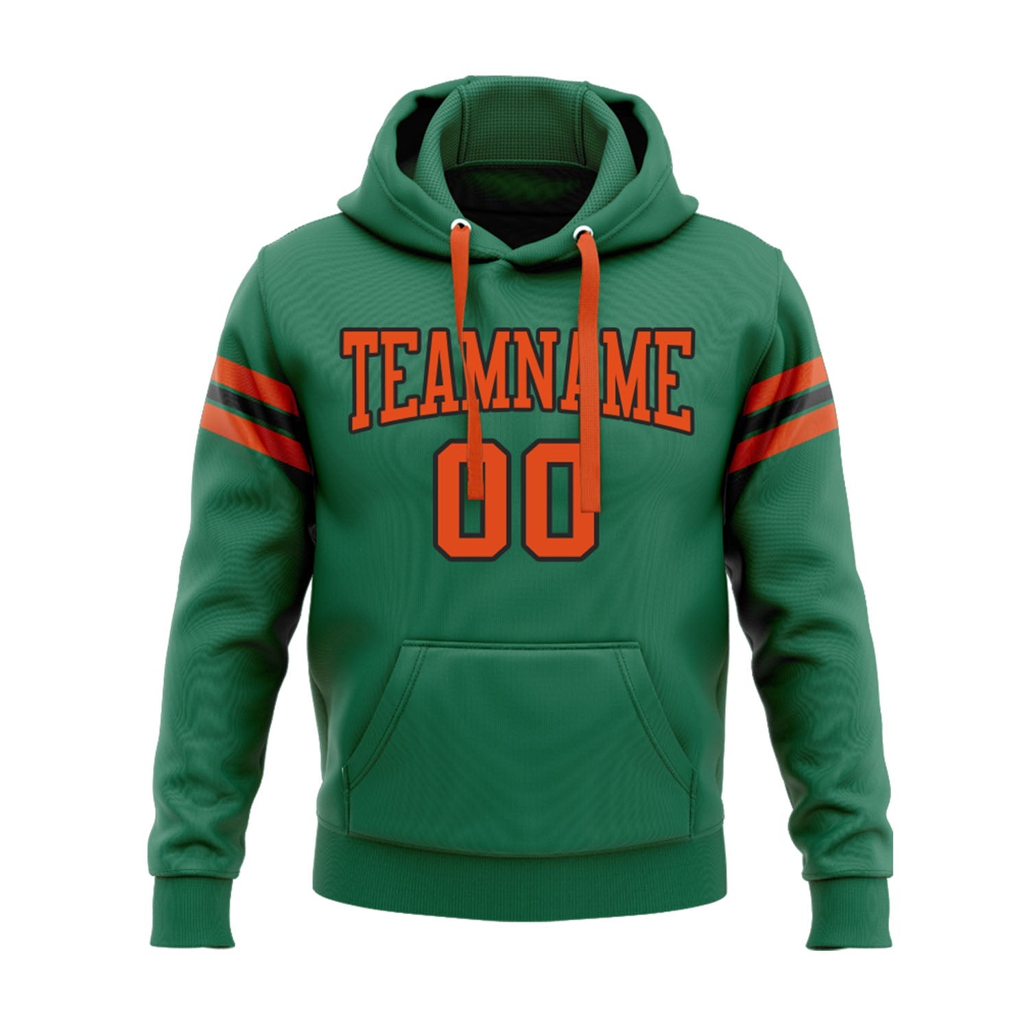 Custom Kelly Green Orange-Black Personalized Sports Team Embroidered Pullover Hoodie