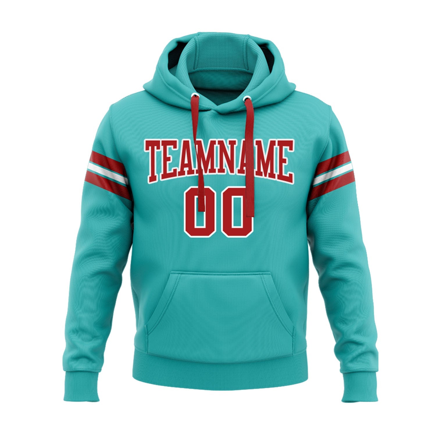 Custom Aqua Red-White Personalized Sports Team Embroidered Pullover Hoodie