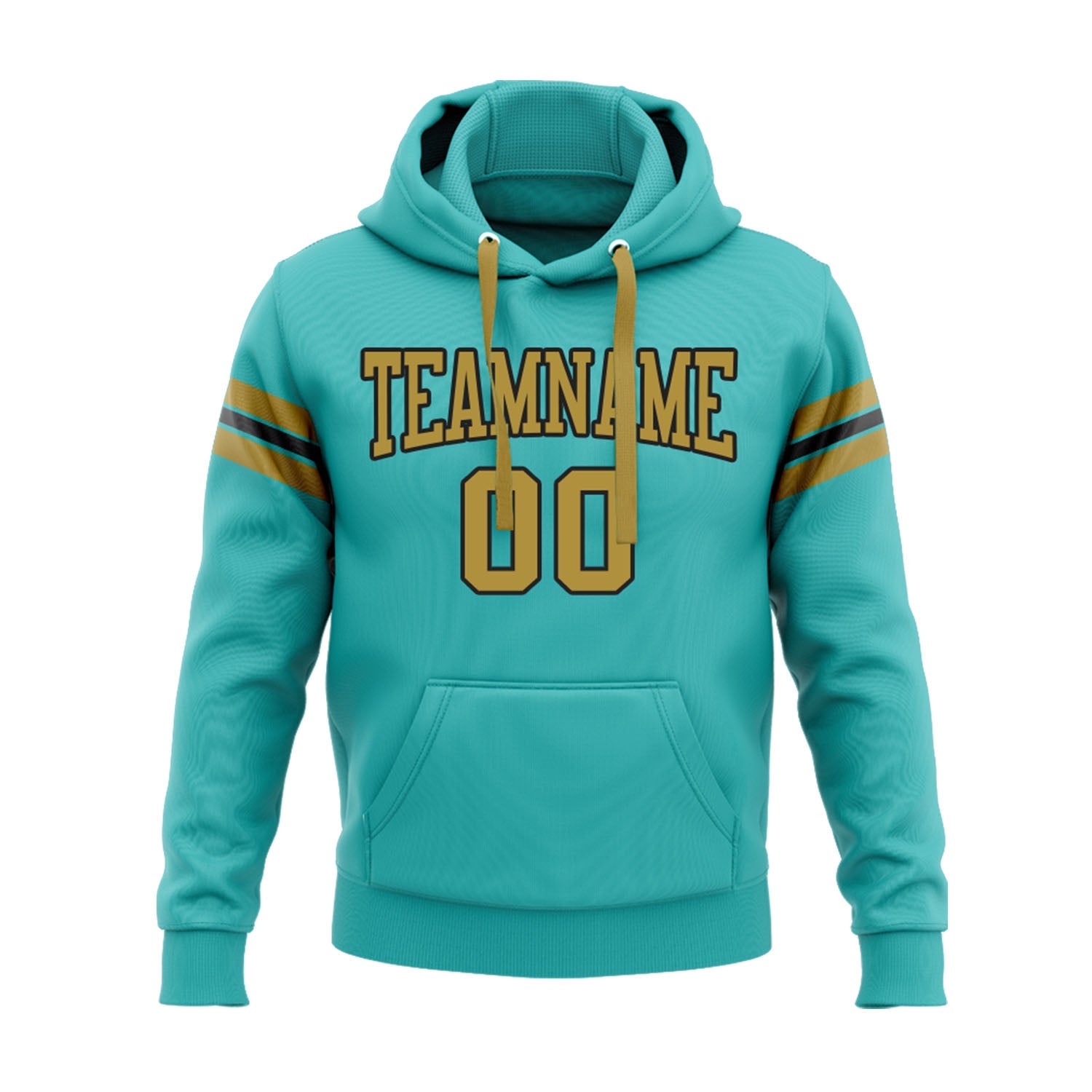 Custom Aqua Old Gold-Black Personalized Sports Team Embroidered Pullover Hoodie