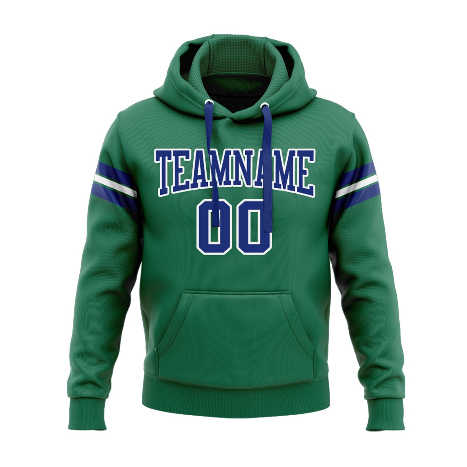 Custom Kelly Green Royal-White Personalized Sports Team Embroidered Pullover Hoodie