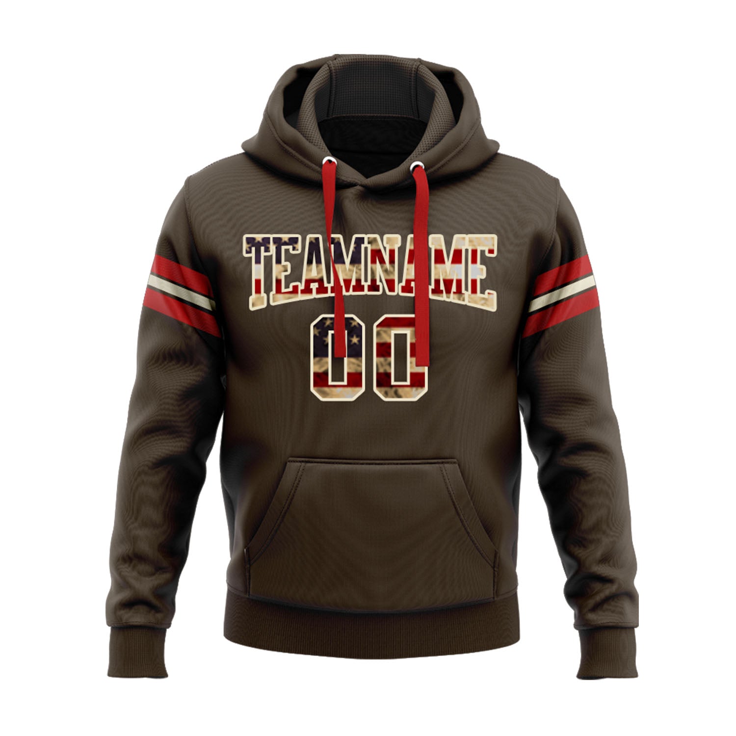 Custom Brown Vintage USA Flag Cream-Red Personalized Sports Team Embroidered Pullover Hoodie
