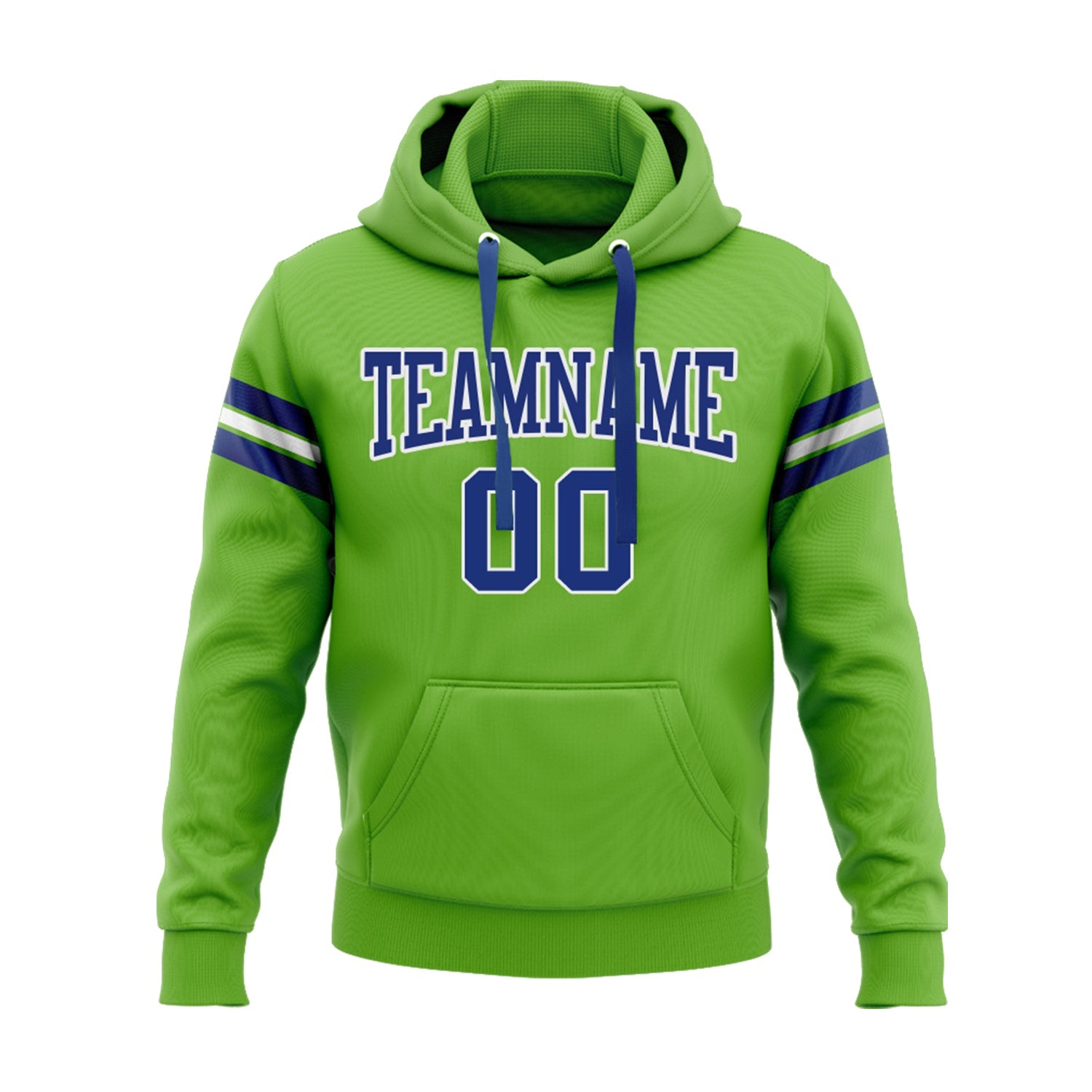 Custom Neon Green Royal-White Personalized Sports Team Embroidered Pullover Hoodie
