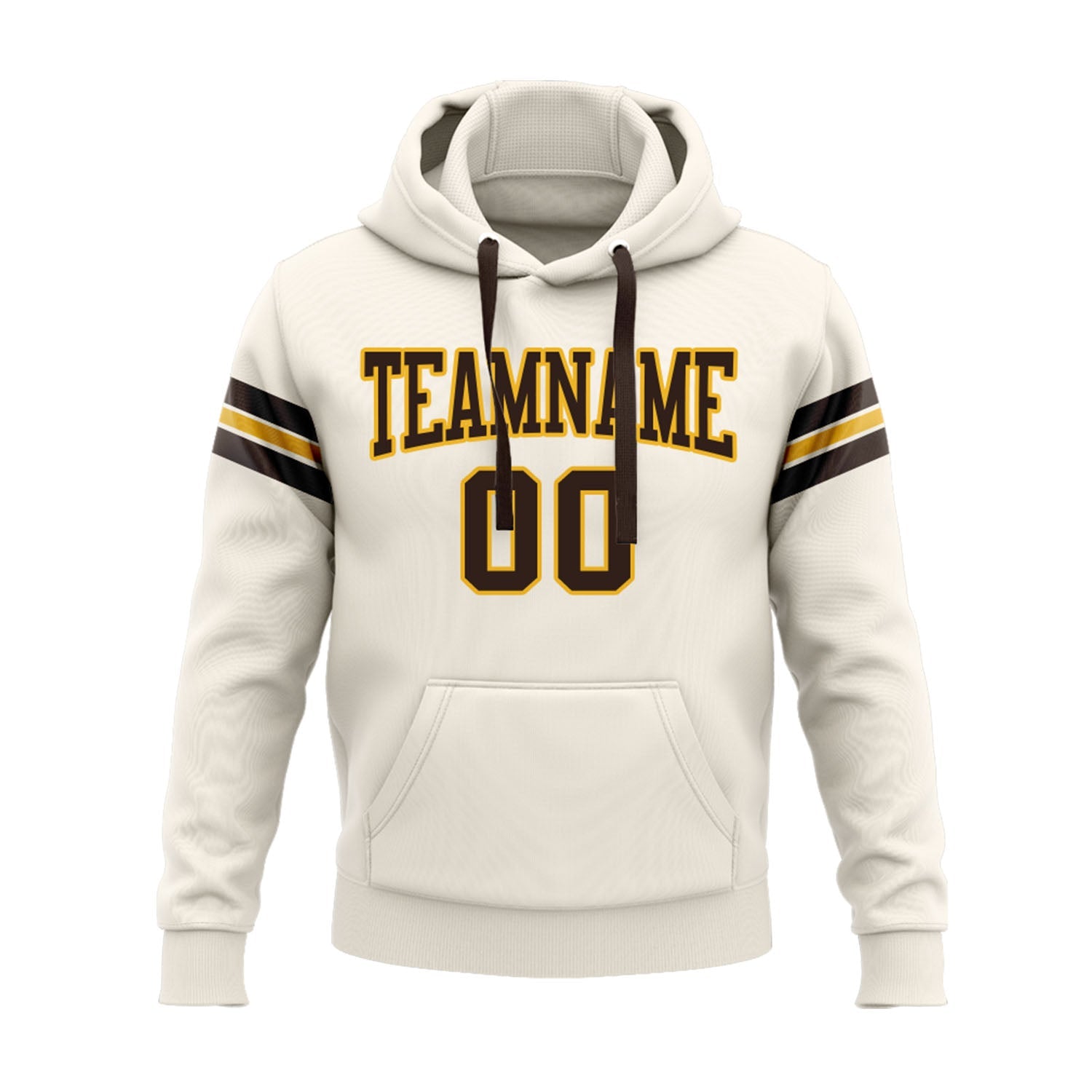 Custom Cream Brown-Gold Personalized Sports Team Embroidered Pullover Hoodie