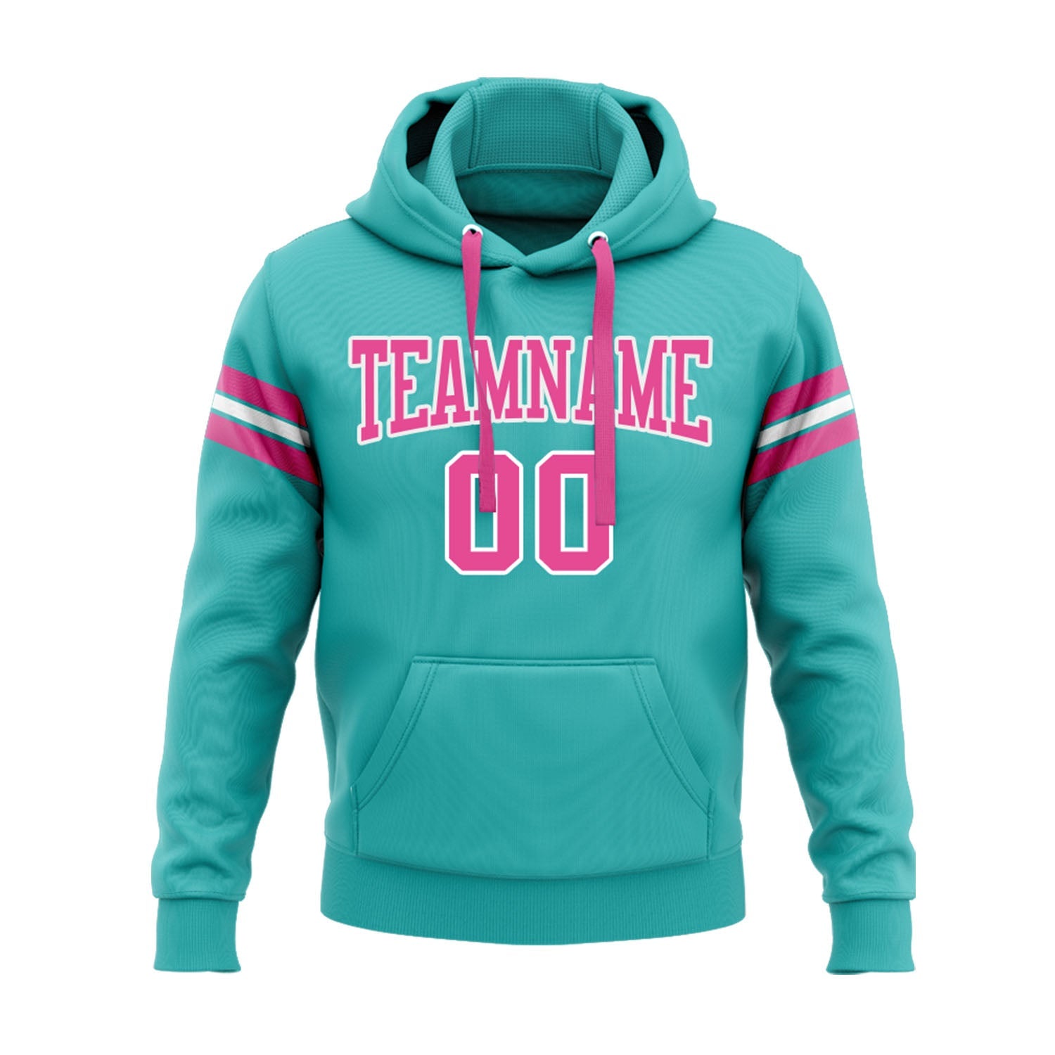 Custom Aqua Pink-White Personalized Sports Team Embroidered Pullover Hoodie