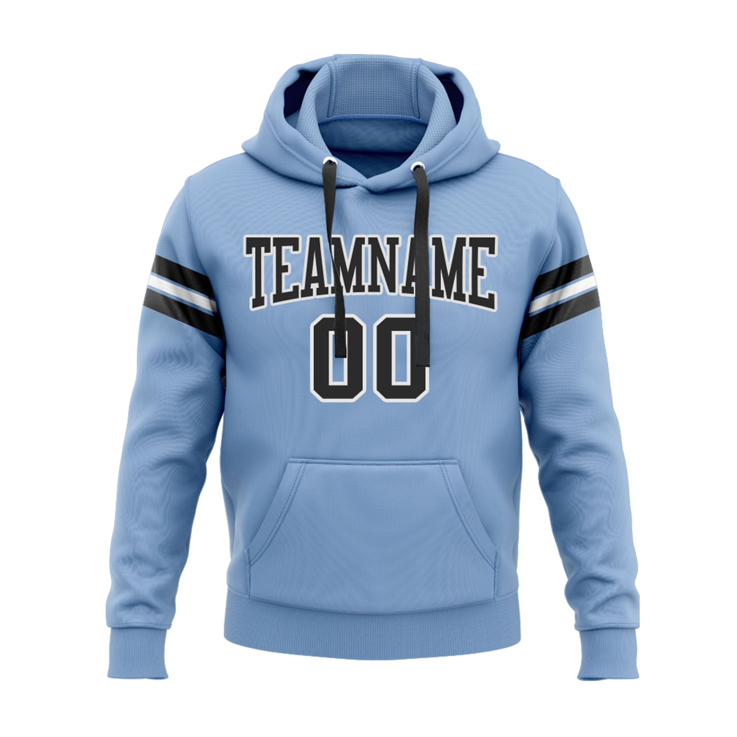 Custom Light Blue Black-White Personalized Sports Team Embroidered Pullover Hoodie