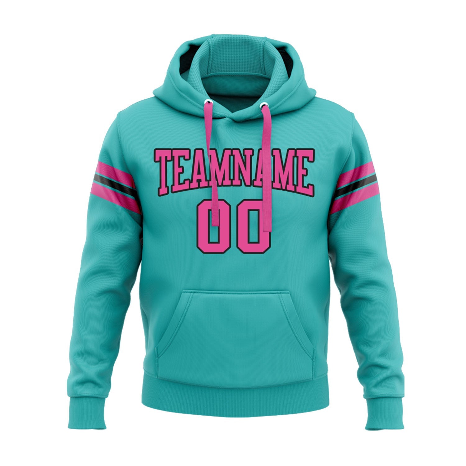Custom Aqua Pink-Black Personalized Sports Team Embroidered Pullover Hoodie