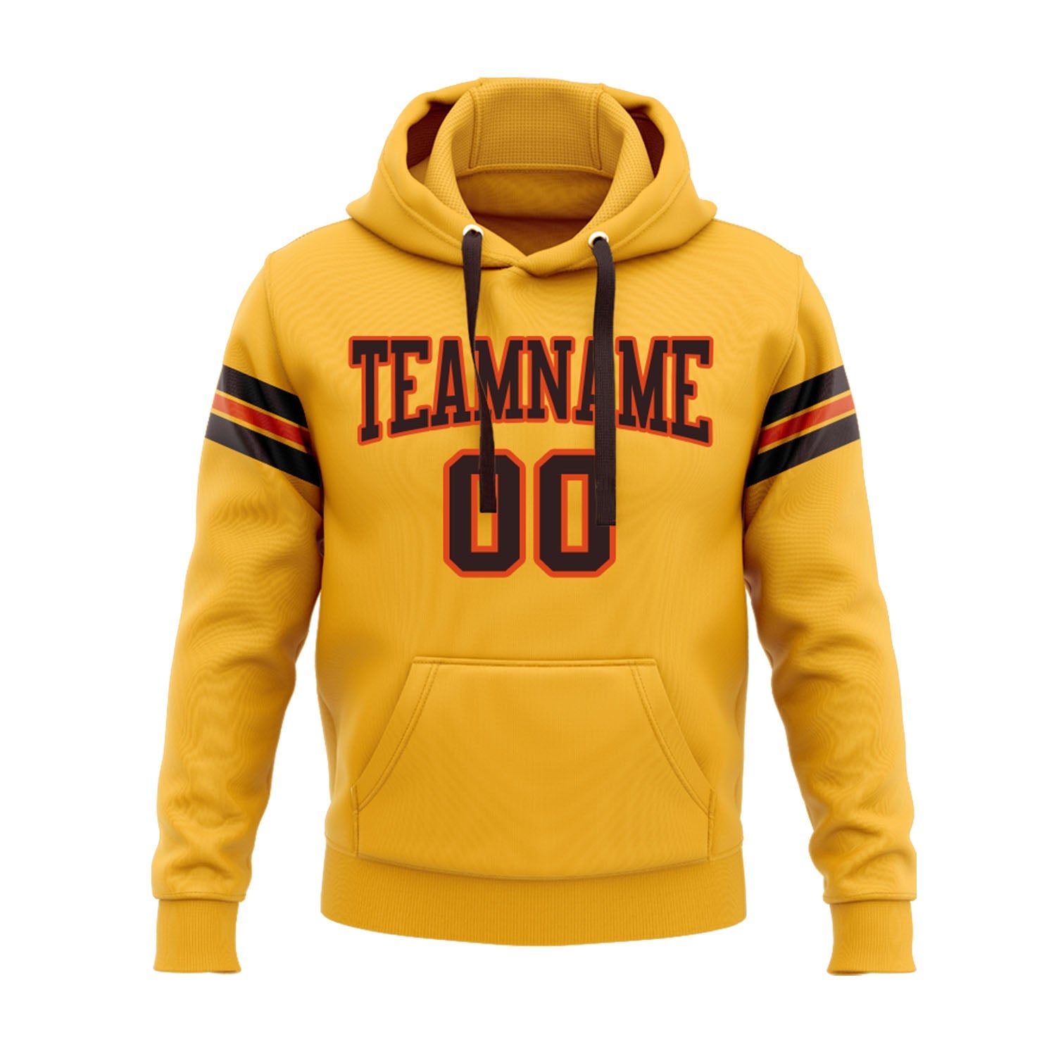 Custom Gold Brown-Orange Personalized Sports Team Embroidered Pullover Hoodie