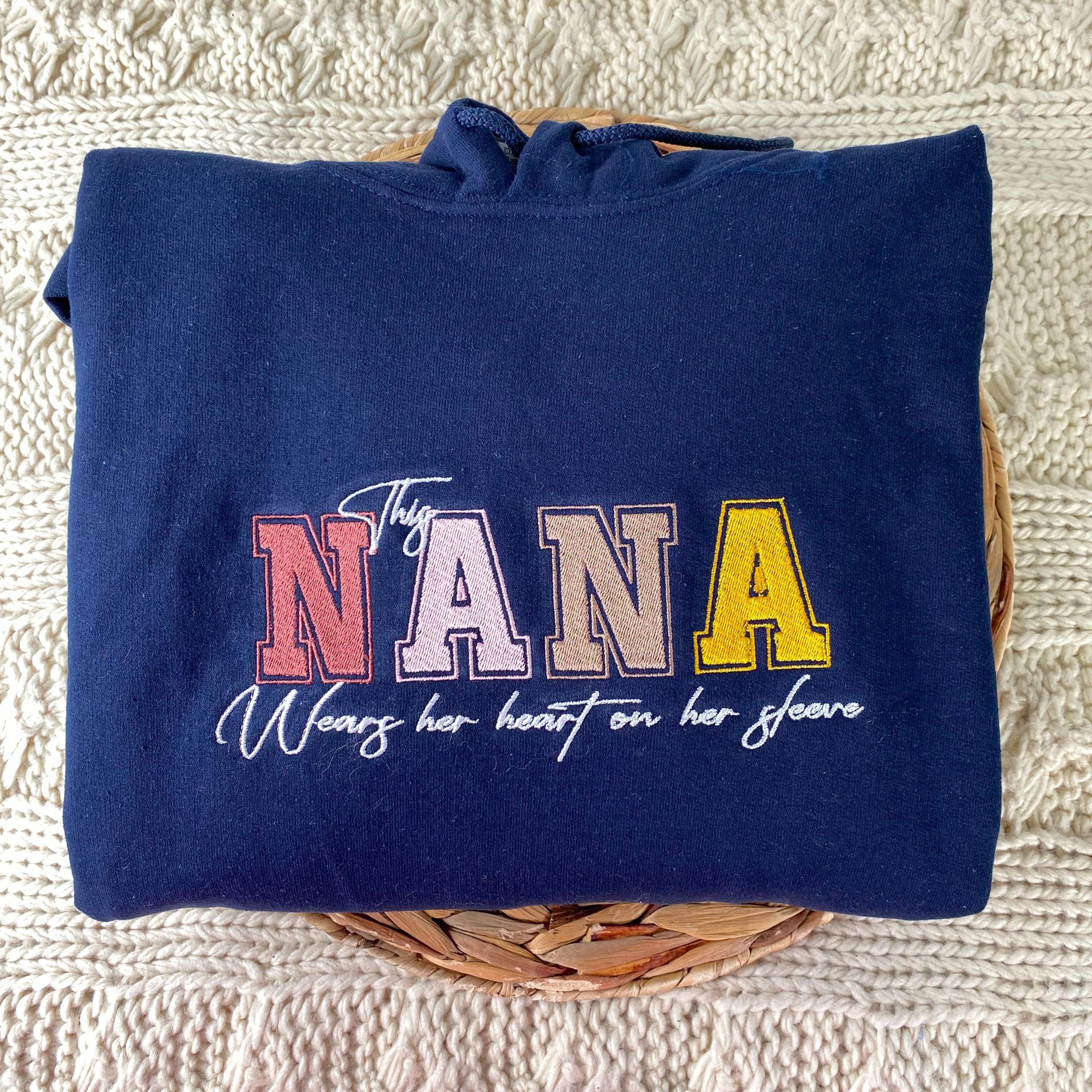 Custom This Nana Wears Her Heart On Her Sleeve Sweatshirt With Kids Name | Mother's Day Gift