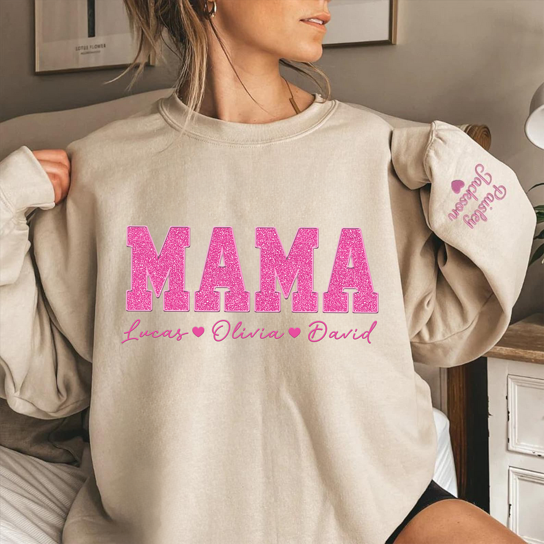 Custom Mom Glitter Embroidered Sweatshirt With Loving Children‘s Name | Mother's Day Gift