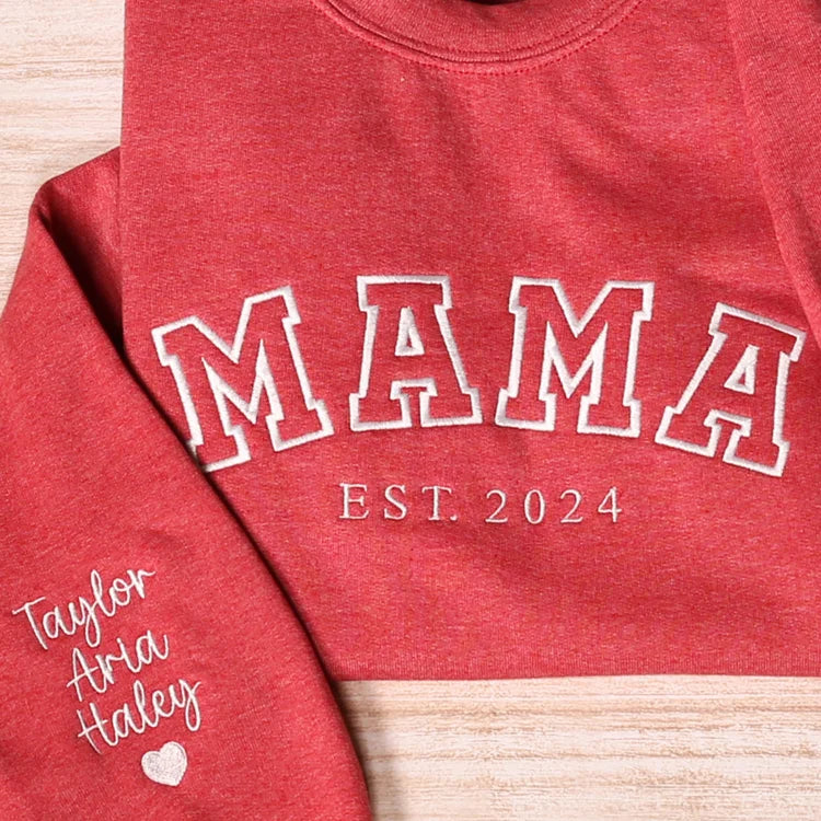 Custom Mama Embroidered Sweatshirt With Kids Names Sleeve | Mother's Day Gift| Black Friday Sale