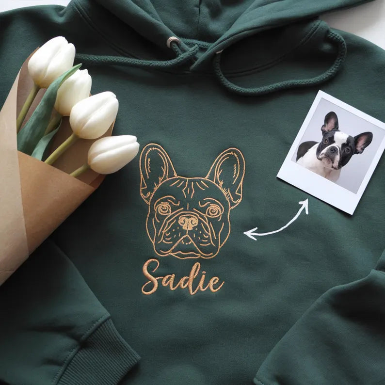 Custom Embroidered Pet Outline Sweatshirt with Pet Photo, Name | for Pet Lovers