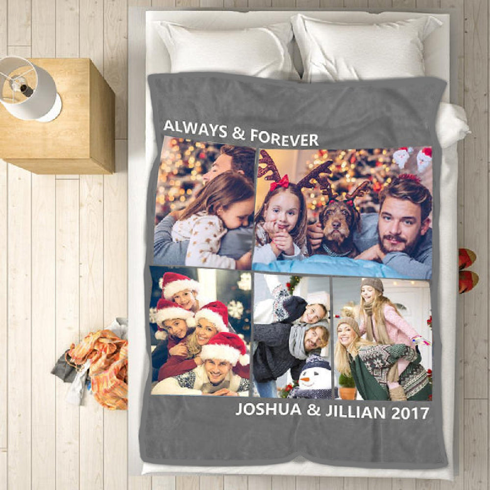 Personalized 5 Photos Blanket Christmas Gifts For Family